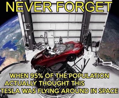 tesla flying around in space